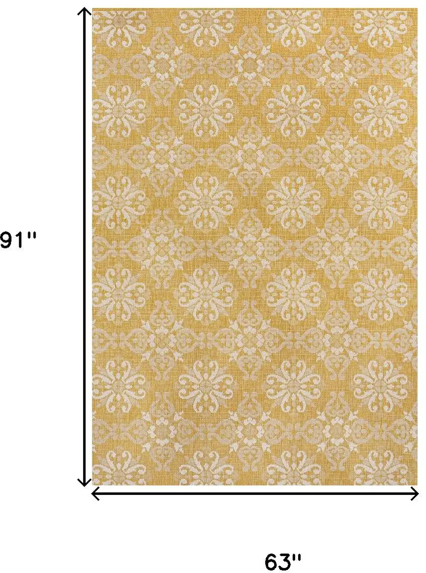 Yellow And Cream Floral Indoor Outdoor Area Rug Photo 3