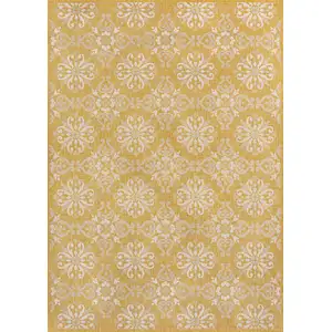 Photo of Yellow And Cream Floral Indoor Outdoor Area Rug
