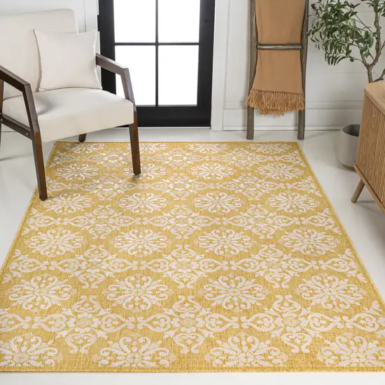 Yellow And Cream Floral Indoor Outdoor Area Rug Photo 6