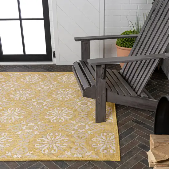 Yellow And Cream Floral Indoor Outdoor Area Rug Photo 8