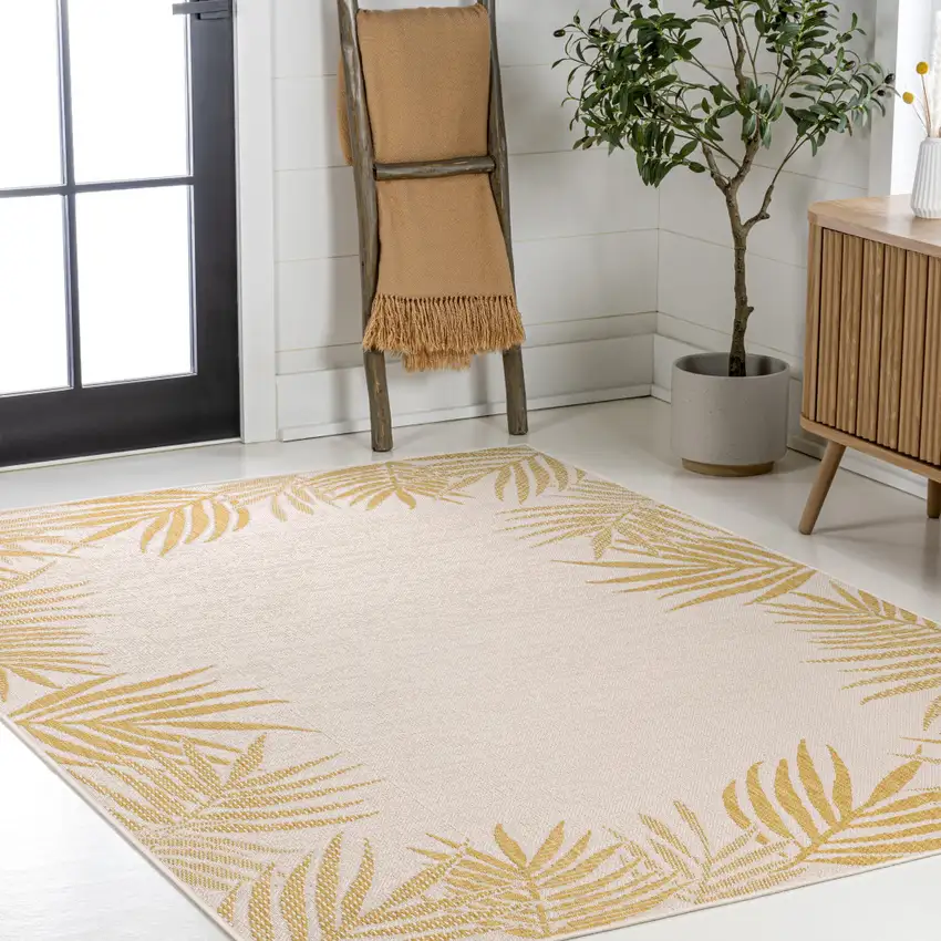 Yellow And Cream Floral Indoor Outdoor Area Rug Photo 7