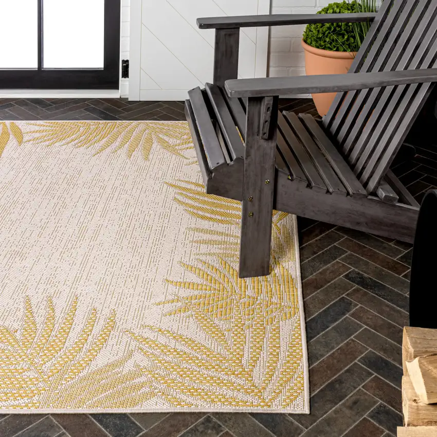 Yellow And Cream Floral Indoor Outdoor Area Rug Photo 8