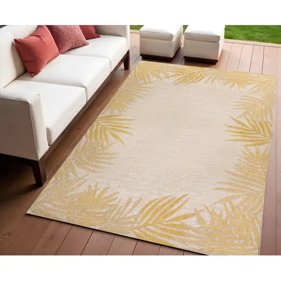 Yellow And Cream Floral Indoor Outdoor Area Rug Photo 1
