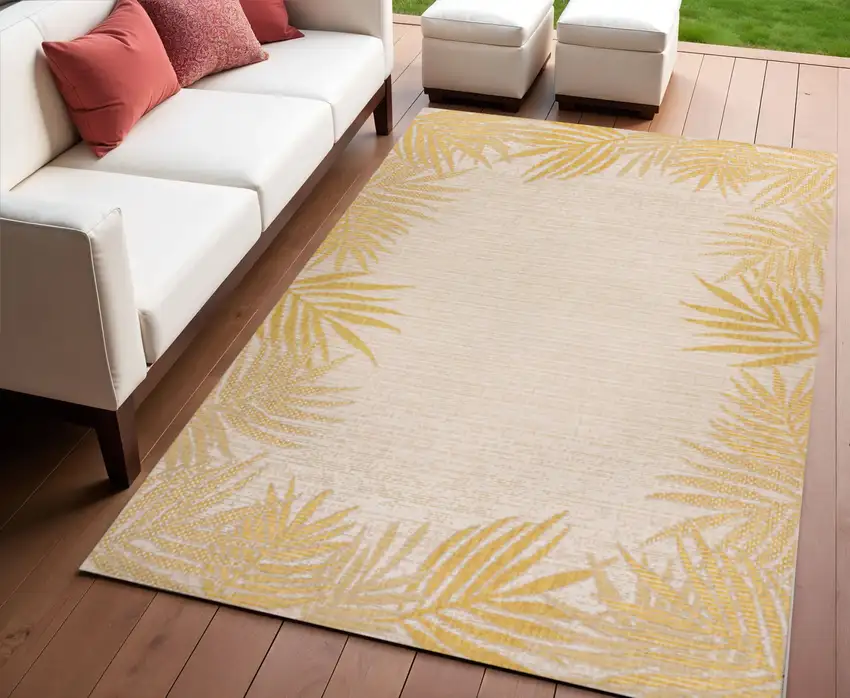 Yellow And Cream Floral Indoor Outdoor Area Rug Photo 1