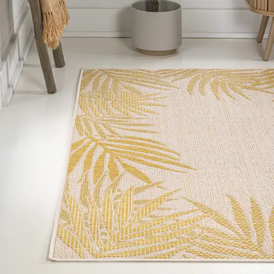 Yellow And Cream Floral Indoor Outdoor Area Rug Photo 5