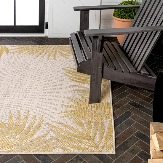 Yellow And Cream Floral Indoor Outdoor Area Rug Photo 8