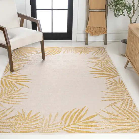 Yellow And Cream Floral Indoor Outdoor Area Rug Photo 6