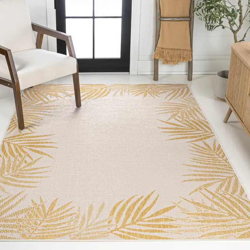 Yellow And Cream Floral Indoor Outdoor Area Rug Photo 6