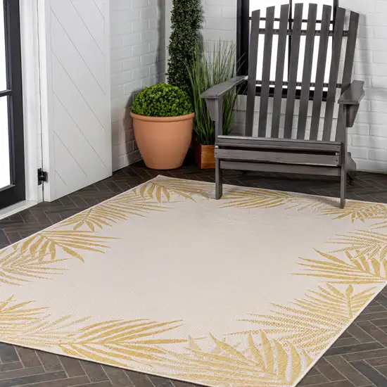 Yellow And Cream Floral Indoor Outdoor Area Rug Photo 9