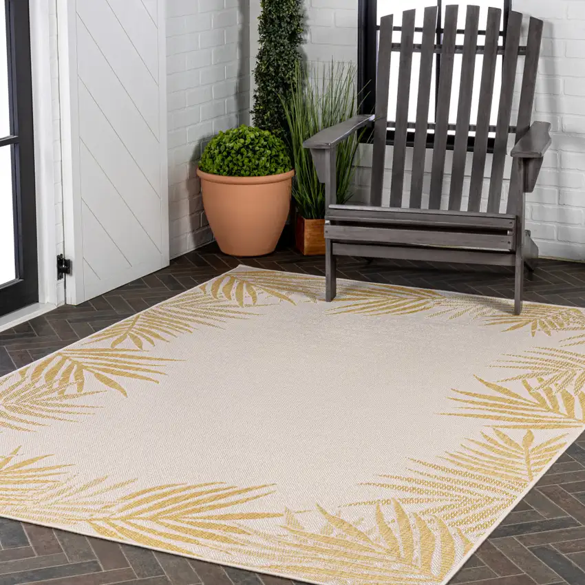 Yellow And Cream Floral Indoor Outdoor Area Rug Photo 9