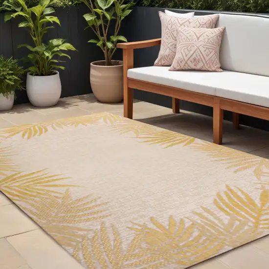 Yellow And Cream Floral Indoor Outdoor Area Rug Photo 1