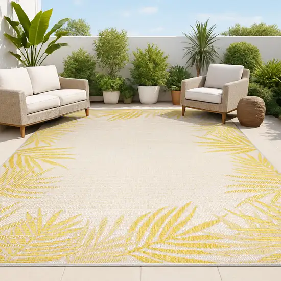Yellow And Cream Floral Indoor Outdoor Area Rug Photo 4