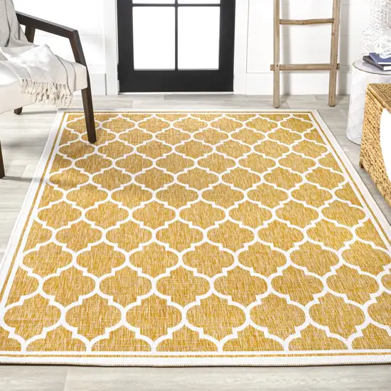 Yellow And Cream Geometric Indoor Outdoor Area Rug Photo 7