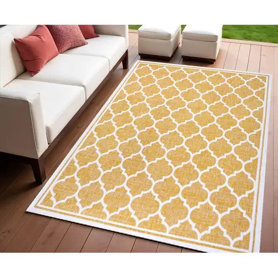 Yellow And Cream Geometric Indoor Outdoor Area Rug Photo 1