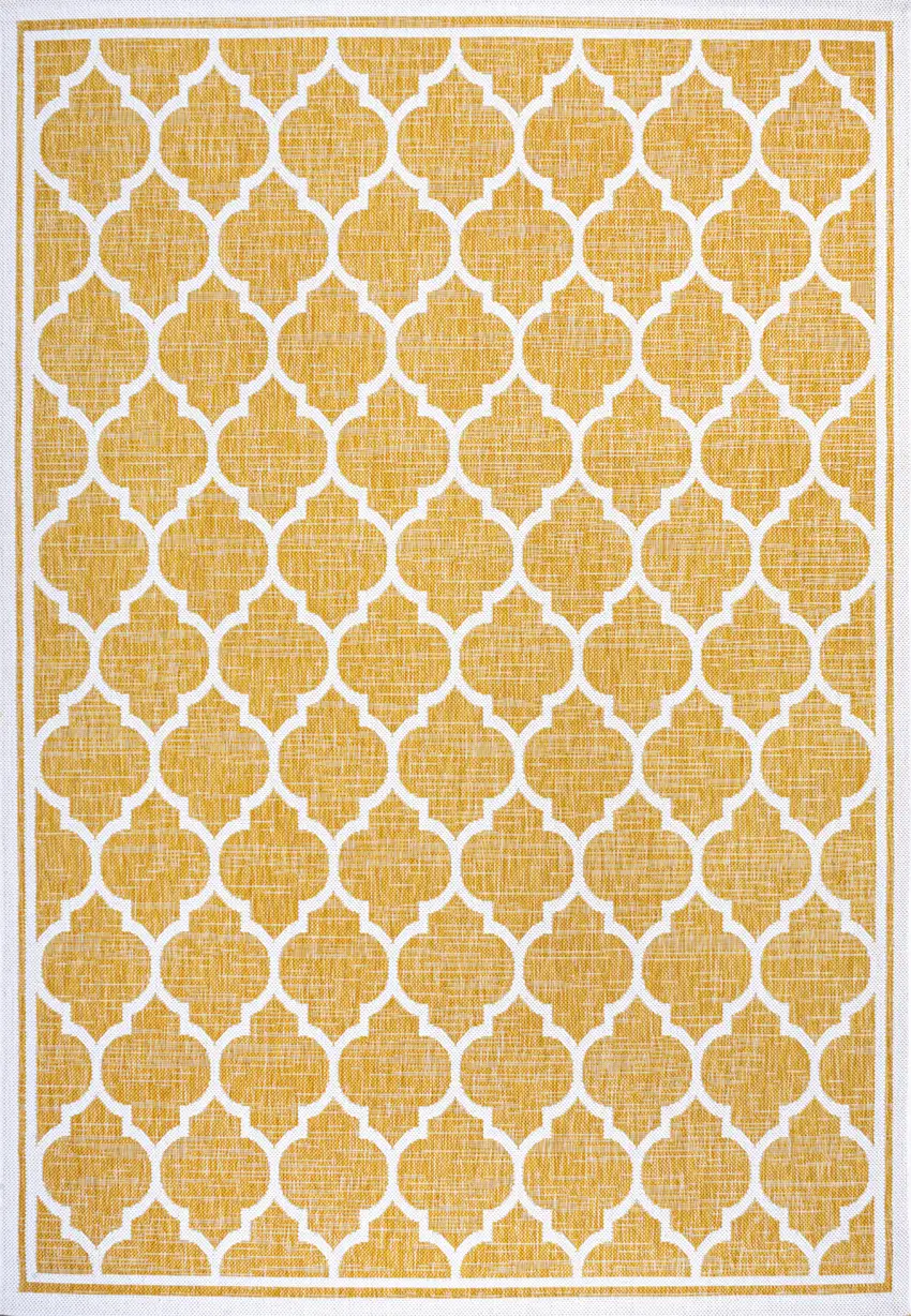 Yellow And Cream Geometric Indoor Outdoor Area Rug Photo 3