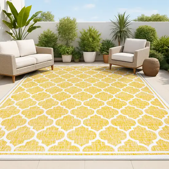 Yellow And Cream Geometric Indoor Outdoor Area Rug Photo 4