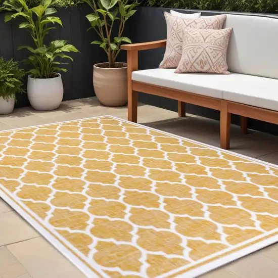Yellow And Cream Geometric Indoor Outdoor Area Rug Photo 1