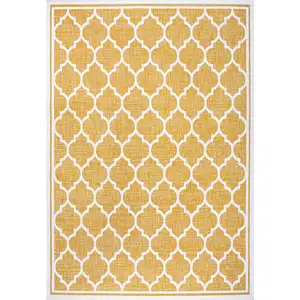 Photo of Yellow And Cream Geometric Indoor Outdoor Area Rug