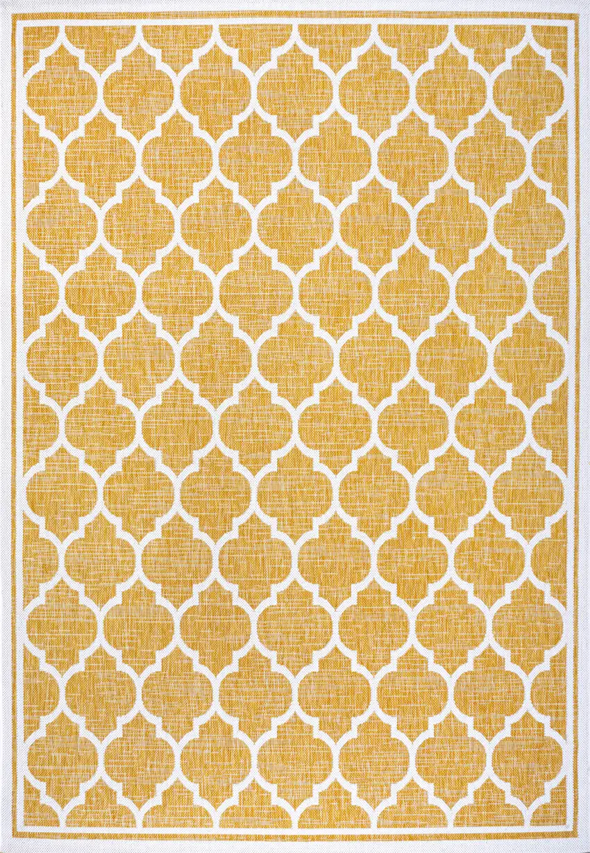 Yellow And Cream Geometric Indoor Outdoor Area Rug Photo 1