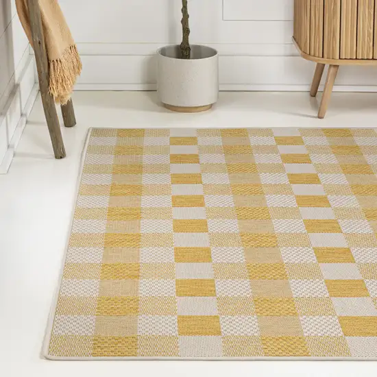 Yellow And Cream Geometric Indoor Outdoor Area Rug Photo 4