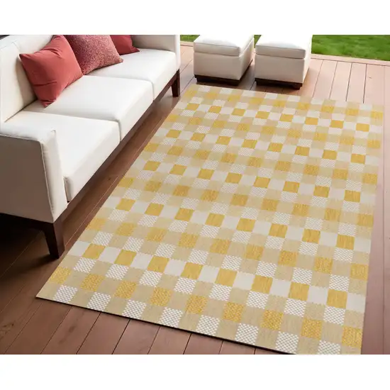 Yellow And Cream Geometric Indoor Outdoor Area Rug Photo 1