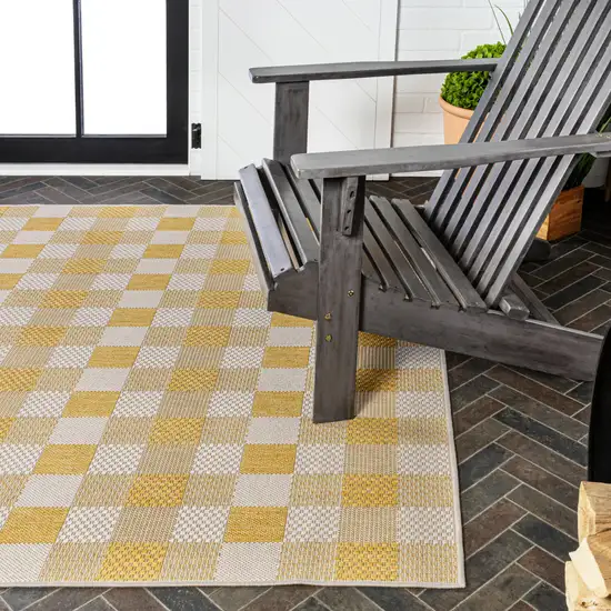 Yellow And Cream Geometric Indoor Outdoor Area Rug Photo 7