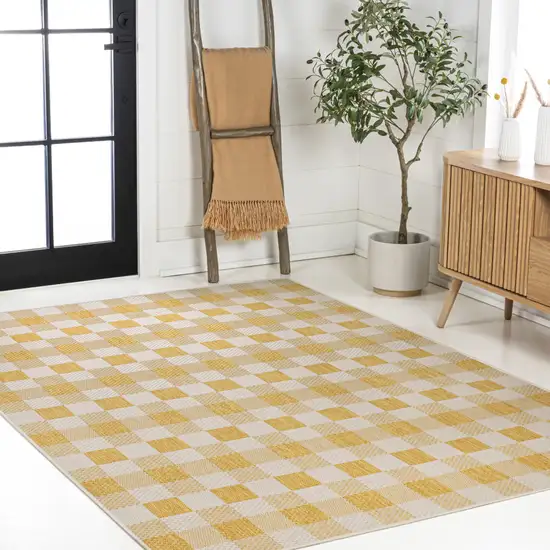 Yellow And Cream Geometric Indoor Outdoor Area Rug Photo 6