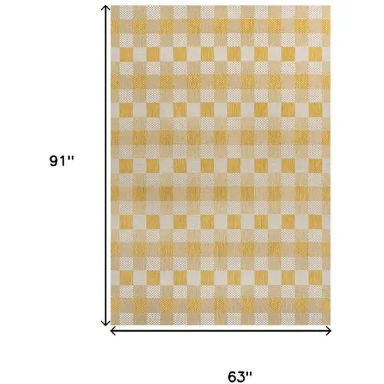 Yellow And Cream Geometric Indoor Outdoor Area Rug Photo 3