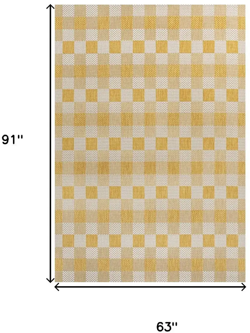 Yellow And Cream Geometric Indoor Outdoor Area Rug Photo 3