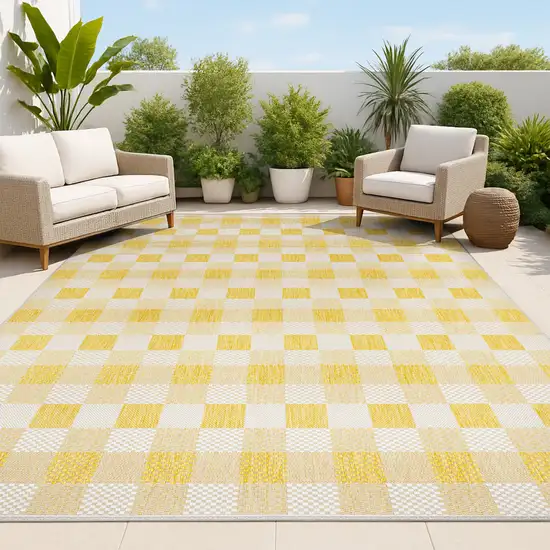 Yellow And Cream Geometric Indoor Outdoor Area Rug Photo 2