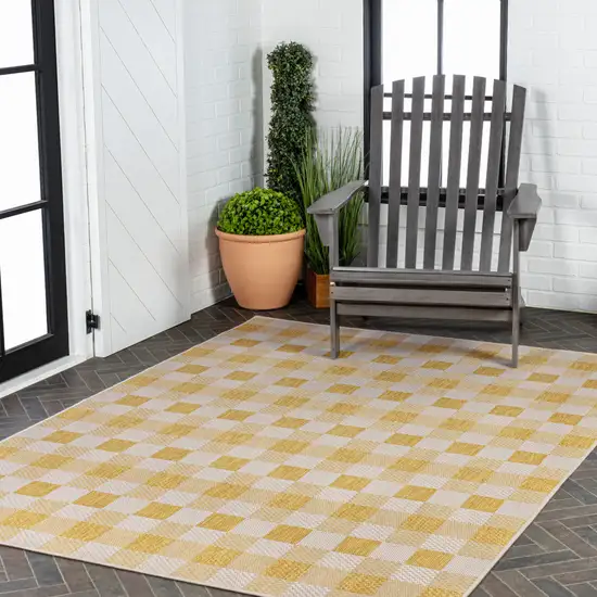 Yellow And Cream Geometric Indoor Outdoor Area Rug Photo 9