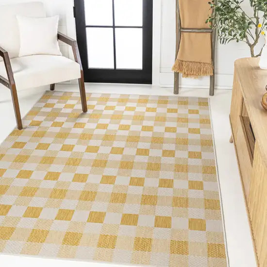 Yellow And Cream Geometric Indoor Outdoor Area Rug Photo 4
