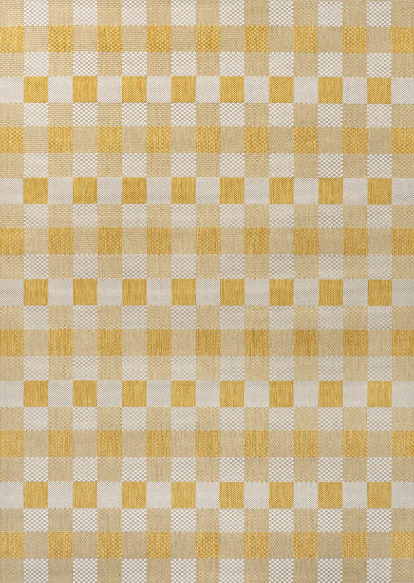 Yellow And Cream Geometric Indoor Outdoor Area Rug Photo 2