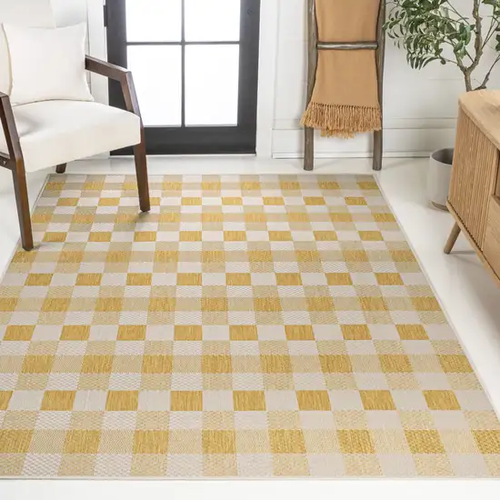 Yellow And Cream Geometric Indoor Outdoor Area Rug Photo 6