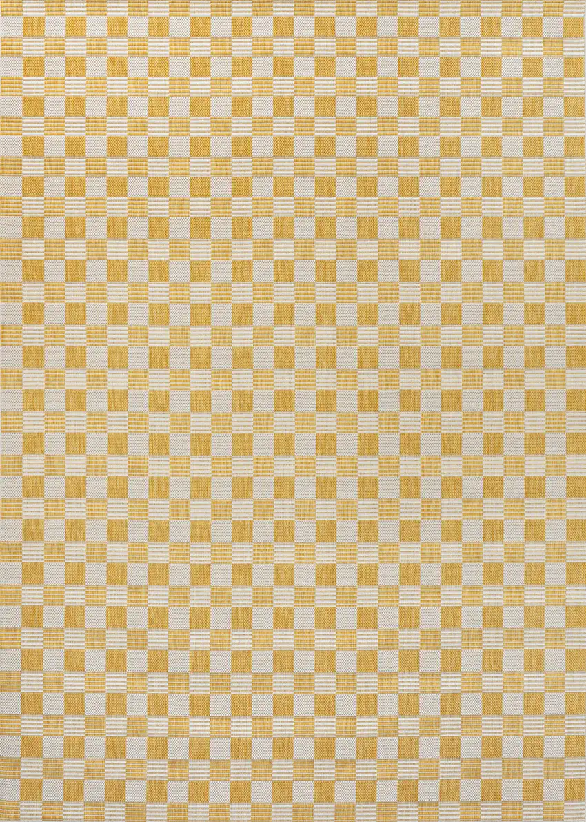 Yellow And Cream Geometric Indoor Outdoor Area Rug Photo 2