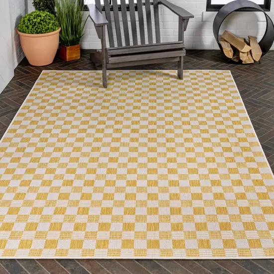Yellow And Cream Geometric Indoor Outdoor Area Rug Photo 9