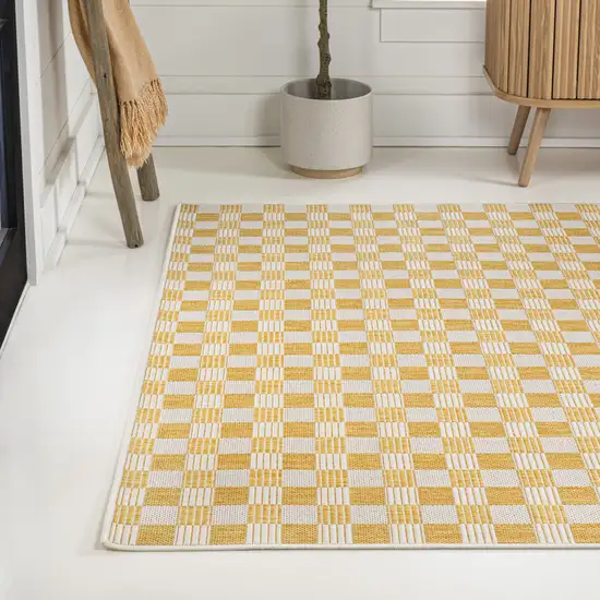 Yellow And Cream Geometric Indoor Outdoor Area Rug Photo 5