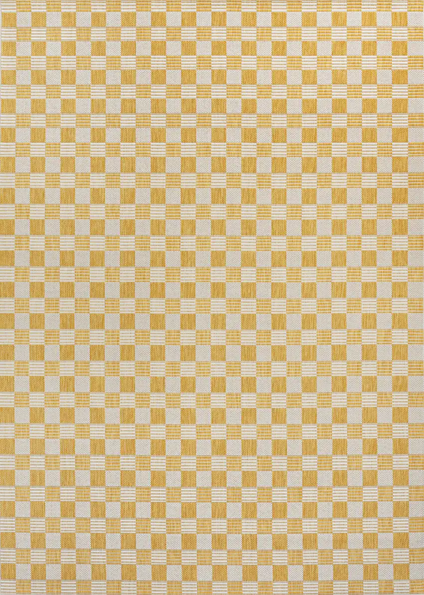 Yellow And Cream Geometric Indoor Outdoor Area Rug Photo 1
