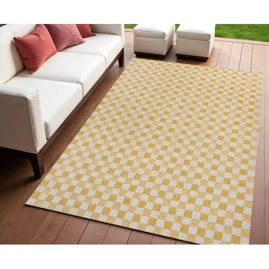 Yellow And Cream Geometric Indoor Outdoor Area Rug Photo 1