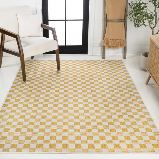 Yellow And Cream Geometric Indoor Outdoor Area Rug Photo 7