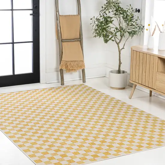 Yellow And Cream Geometric Indoor Outdoor Area Rug Photo 8