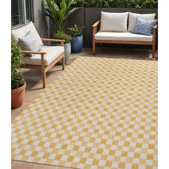 Yellow And Cream Geometric Indoor Outdoor Area Rug Photo 1
