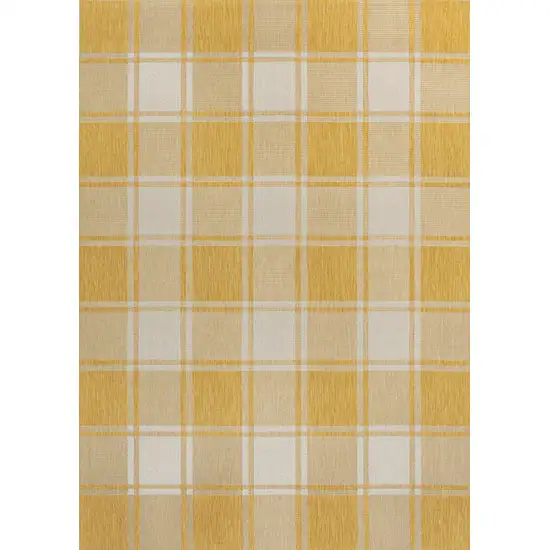 Yellow And Cream Gingham Indoor Outdoor Area Rug Photo 1