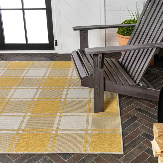 Yellow And Cream Gingham Indoor Outdoor Area Rug Photo 8