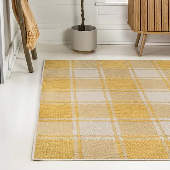 Yellow And Cream Gingham Indoor Outdoor Area Rug Photo 5