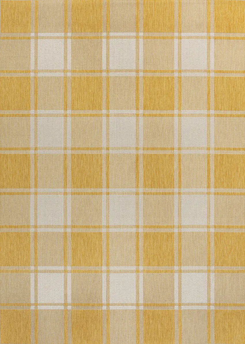 Yellow And Cream Gingham Indoor Outdoor Area Rug Photo 1
