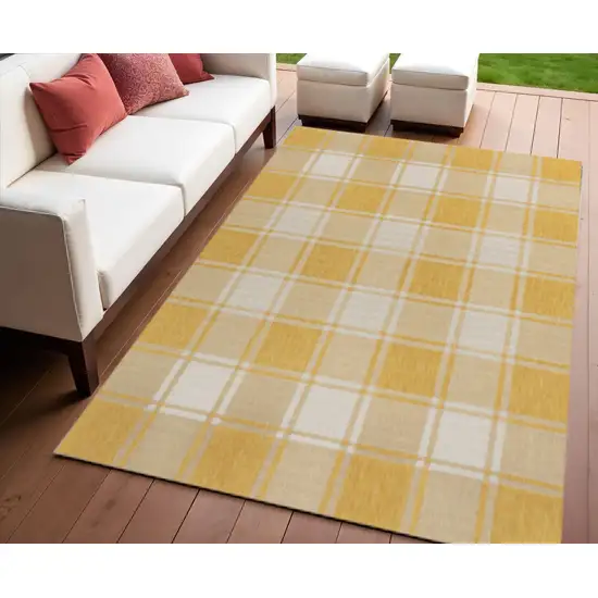 Yellow And Cream Gingham Indoor Outdoor Area Rug Photo 1
