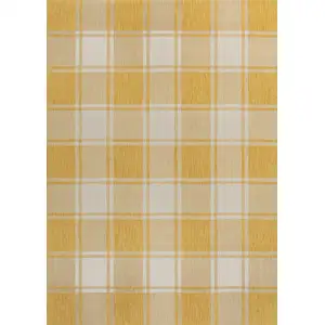 Photo of Yellow And Cream Gingham Indoor Outdoor Area Rug