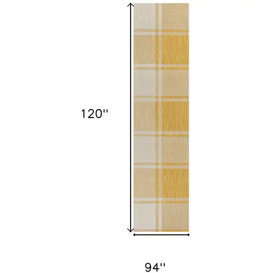 Yellow And Cream Gingham Indoor Outdoor Area Rug Photo 5
