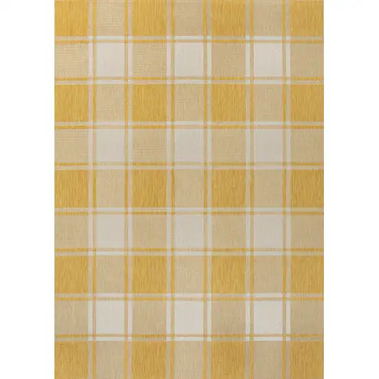Yellow And Cream Gingham Indoor Outdoor Area Rug Photo 3